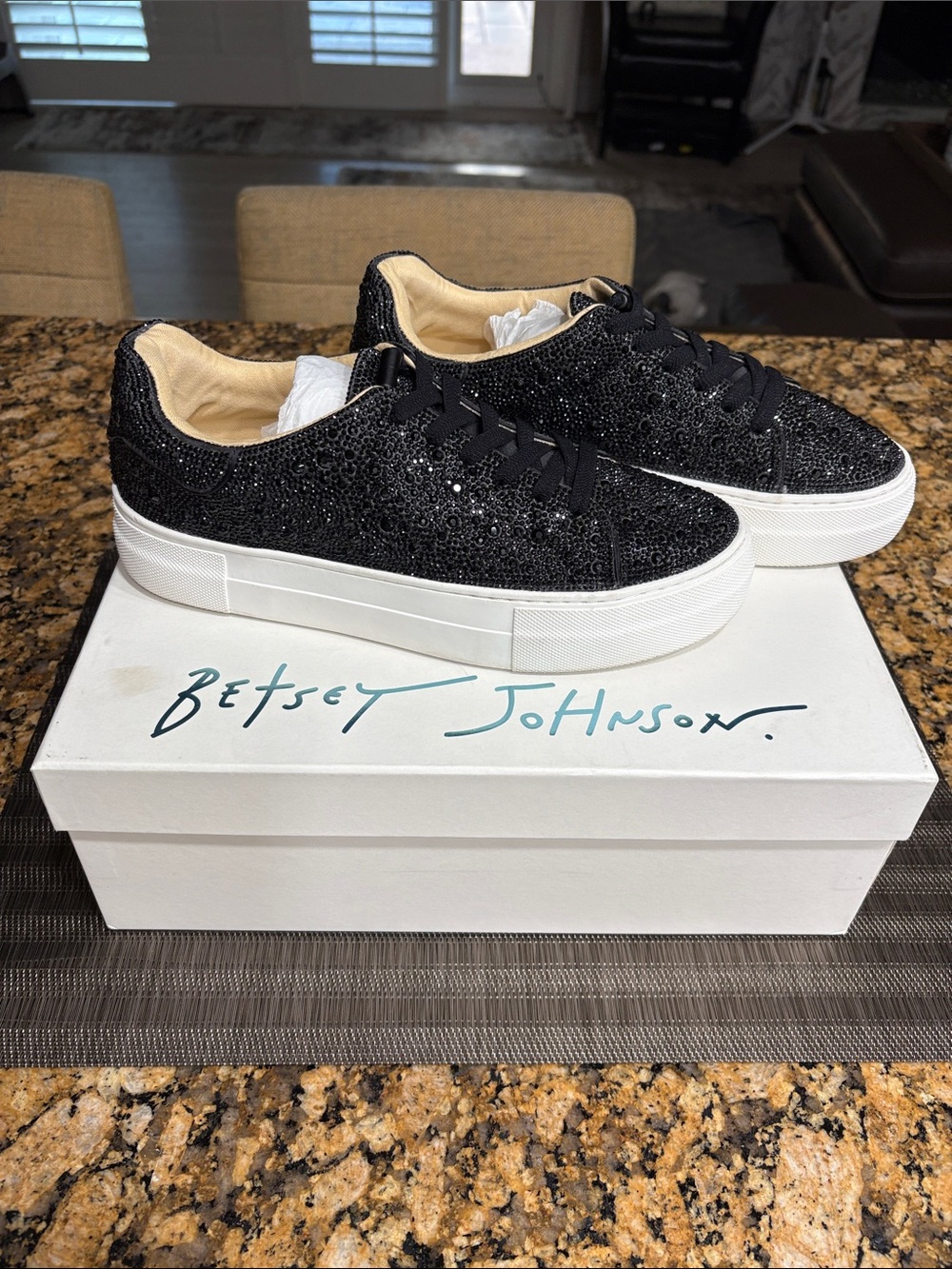 Betsey Johnson Black Crystal Embellished Platform Sneakers